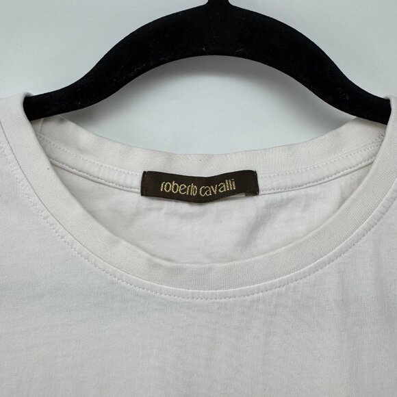 Roberto Cavalli Men's White Crewneck Graphic Print Shirt Size L - Picture 2 of 6